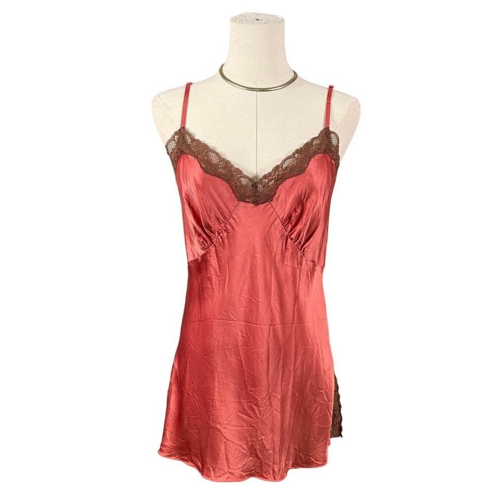 The Limited 100% Silk Lace Cami Top Coral Brown Y2K Lingerie Medium Fairy
